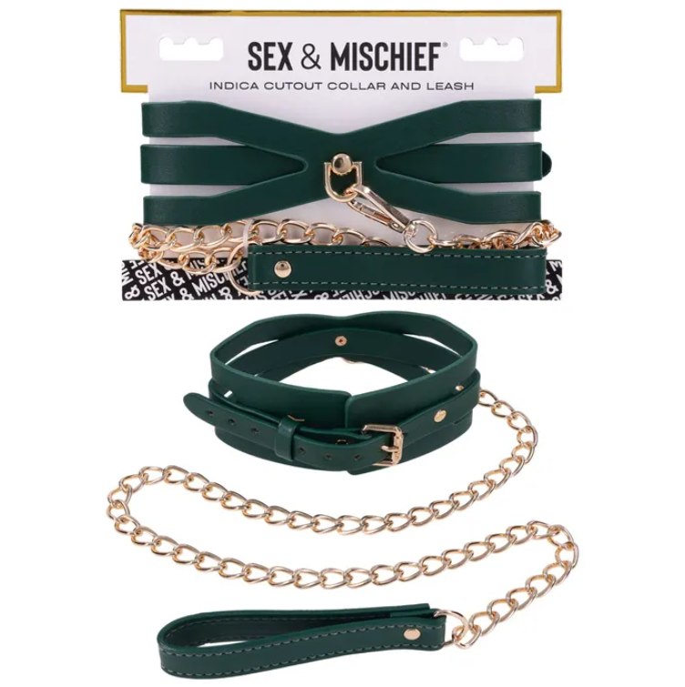 Sex & Mischief Indica Cutout Collar and Leash - Green/Gold