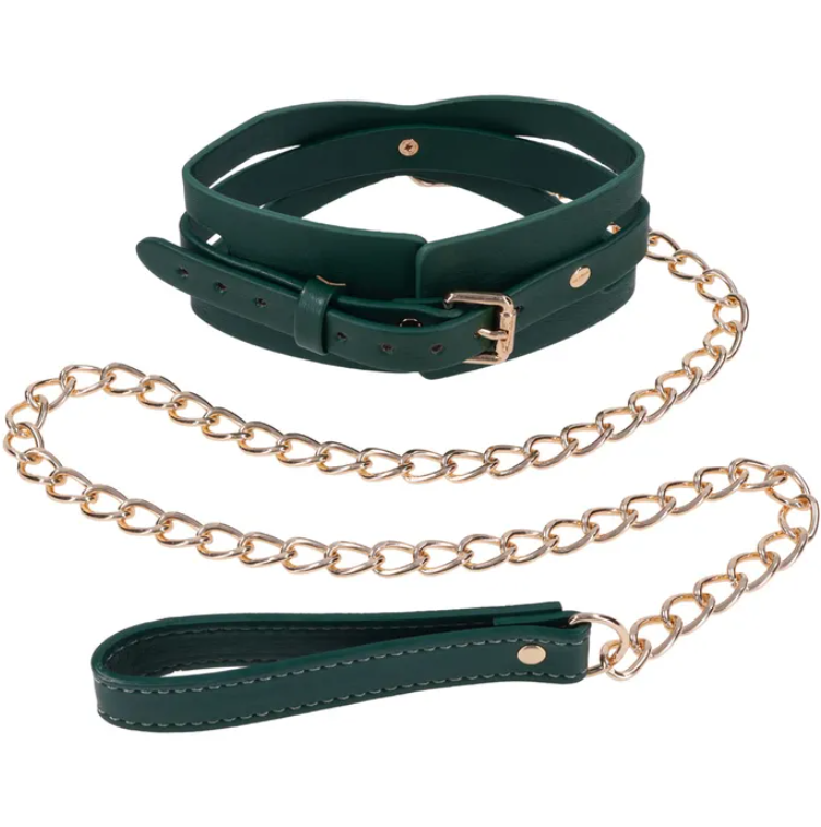 Sex & Mischief Indica Cutout Collar and Leash - Green/Gold