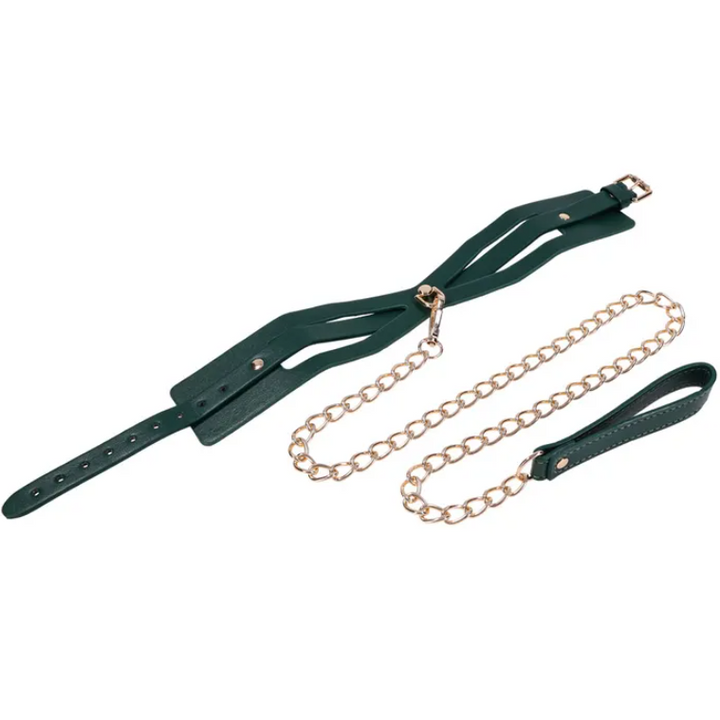 Sex & Mischief Indica Cutout Collar and Leash - Green/Gold