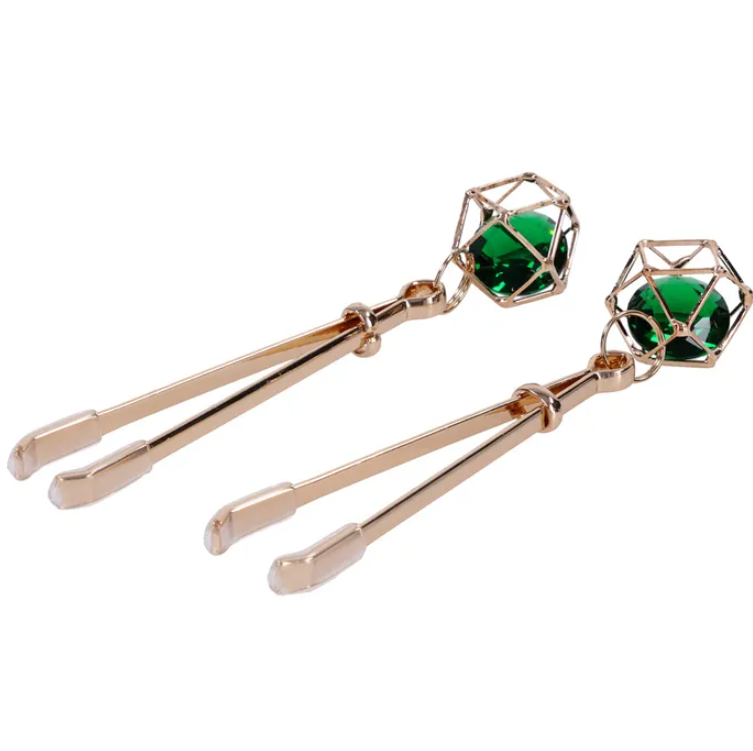 Sex & Mischief Indica Crystal Nipple Clips - Gold/Emerald
