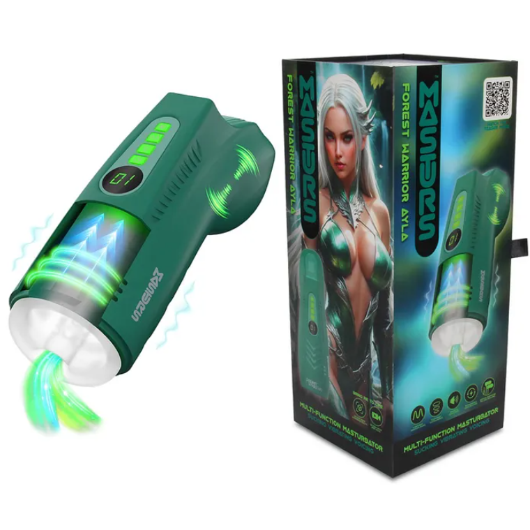 MASTURS Ayla - USB Rechargeable Sucking, Vibrating & Talking Auto Stroker with Augmented Reality