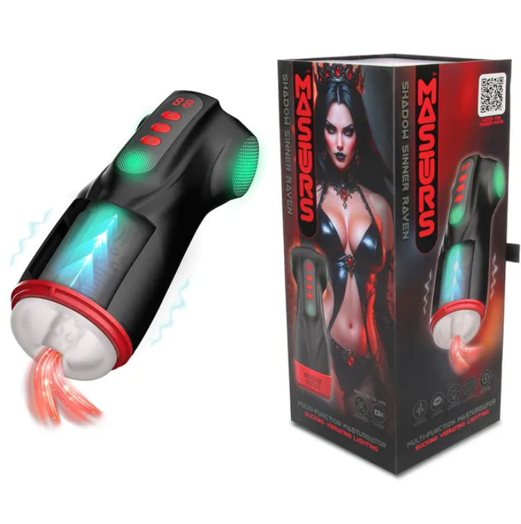 MASTURS Raven - USB Rechargeable Vibrating and Sucking Auto Stroker with Augmented Reality