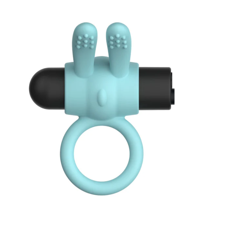 Passion Play Silicone Rabbit Vibrating Cockring - Blue
