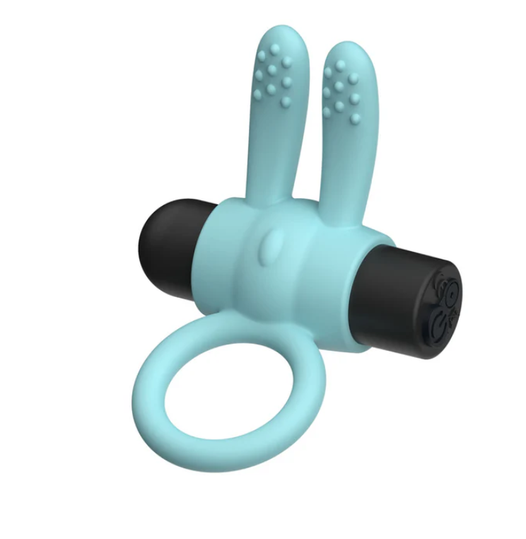 Passion Play Silicone Rabbit Vibrating Cockring - Blue