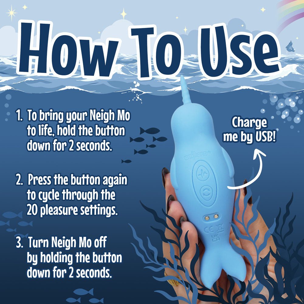 Unihorn of the Sea - Neigh Mo - The Narwhal Stimulator - Blue