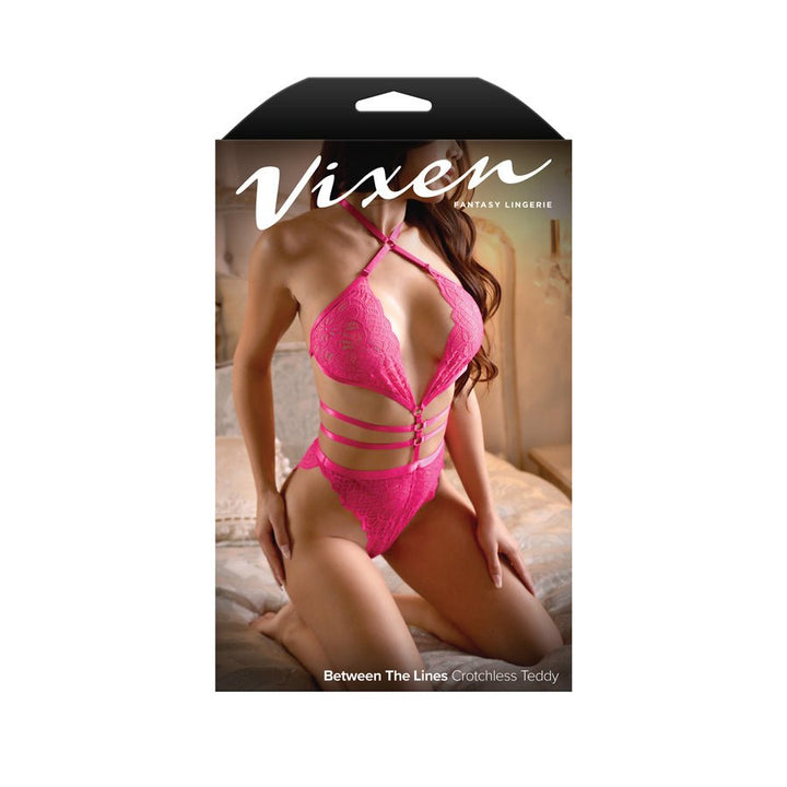 Vixen Between The Lines Halter Teddy - Hot Pink - OS