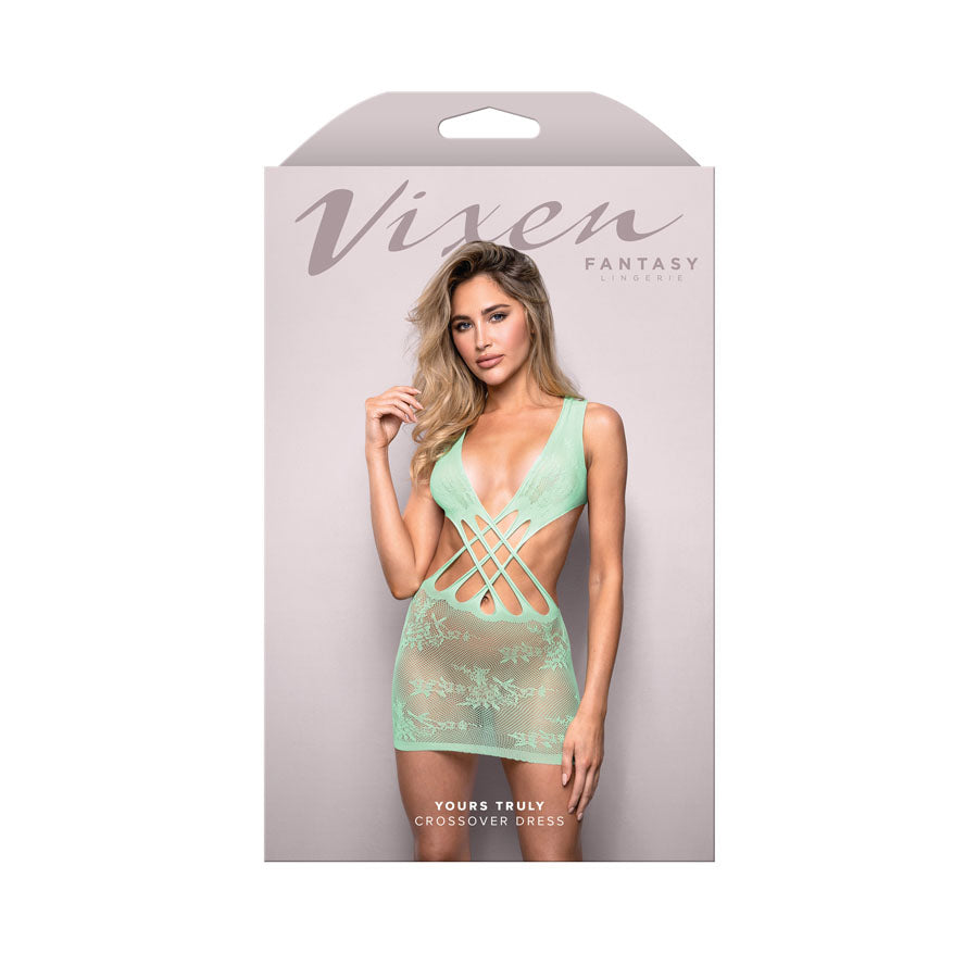 Vixen Yours Truly - Strappy Floral Knit Crossover Dress - Seaglass Green - OS