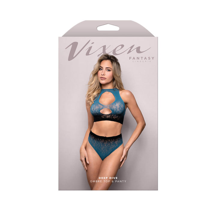 Vixen Deep Dive Cut Top & Panty - Blue/Black - OS