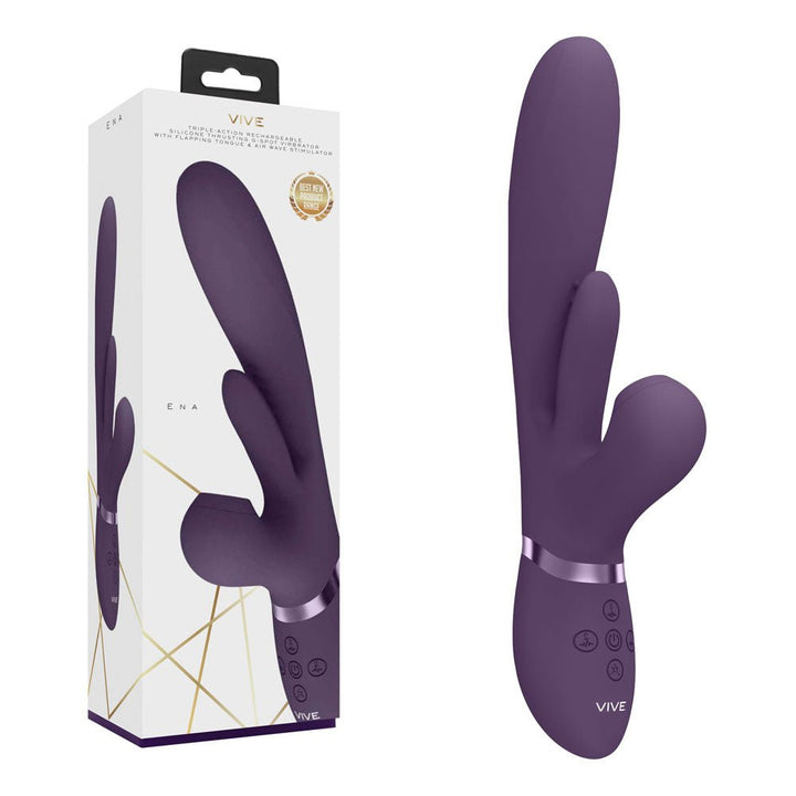 Vive Ena - Thrusting Vibrator with Air Wave Stimulator - Purple