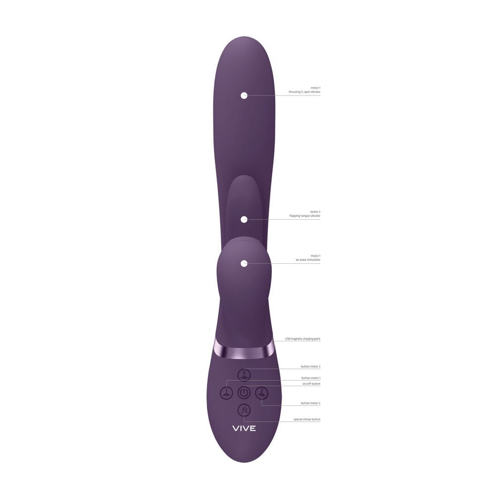 Vive Ena - Thrusting Vibrator with Air Wave Stimulator - Purple