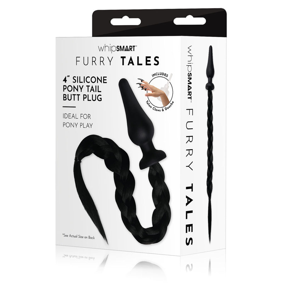 WhipSmart Furry Tales 4 Inch Pony Tail Butt Plug - Black