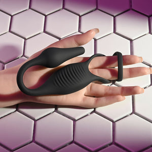 Zero Tolerance Plug & Tug - Vibrating Cock Ring with Anal Plug  - Black