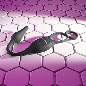 Zero Tolerance Plug & Tug - Vibrating Cock Ring with Anal Plug  - Black
