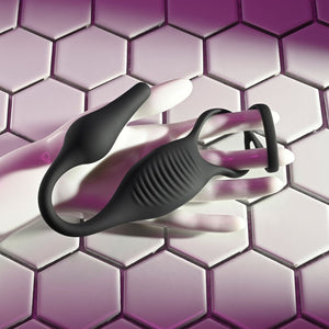 Zero Tolerance Plug & Tug - Vibrating Cock Ring with Anal Plug  - Black