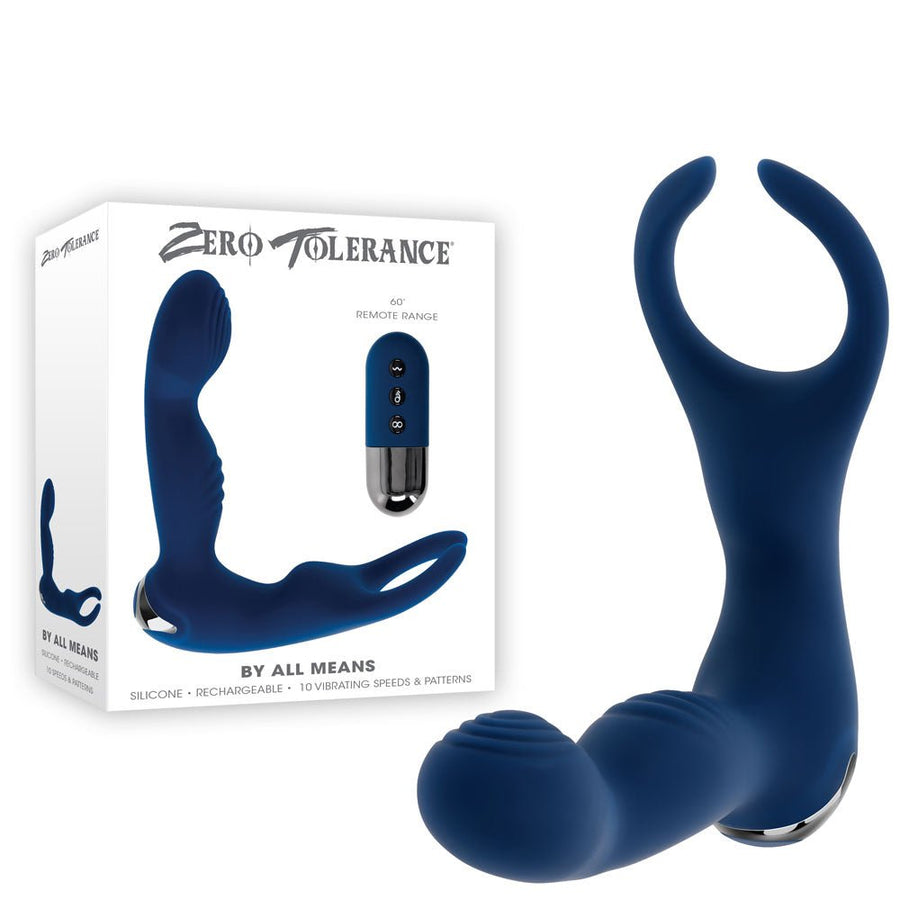 Zero Tolerance By All Means - Prostate Massager with Cock Ring - Blue