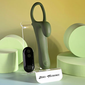 Zero Tolerance Strap, Tap & Go Vibrating Penis Sleeve with Remote - Green