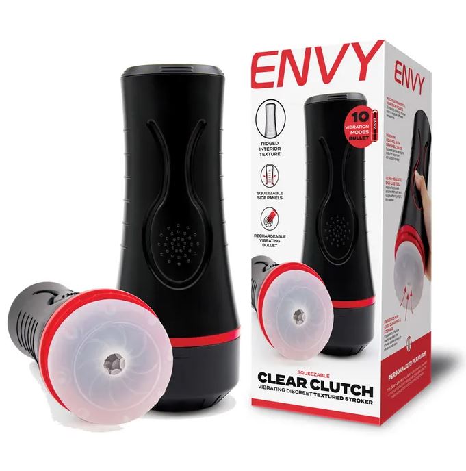 Envy Squeezable Clear Clutch Vibrating Stroker