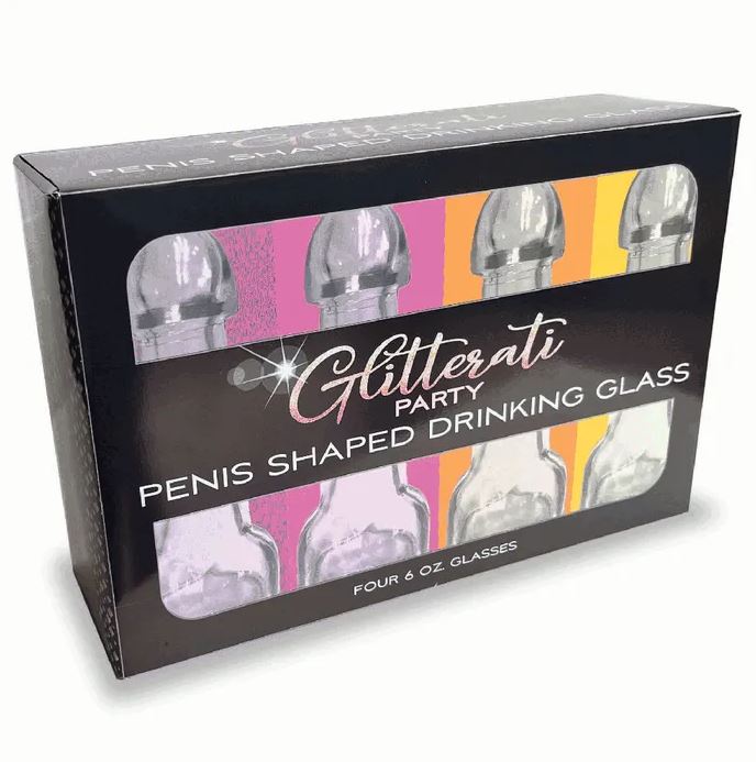 Glitterati Penis 6oz Drinking Glass - 4 Pack