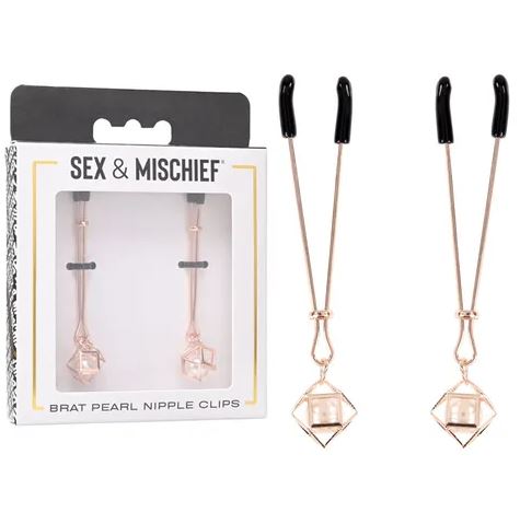 Sex & Mischief Brat Pearl Nipple Clips - Gold