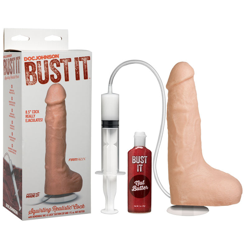 Bust It 8.5 Inch Squirting Realistic Dong with Lube - Flesh