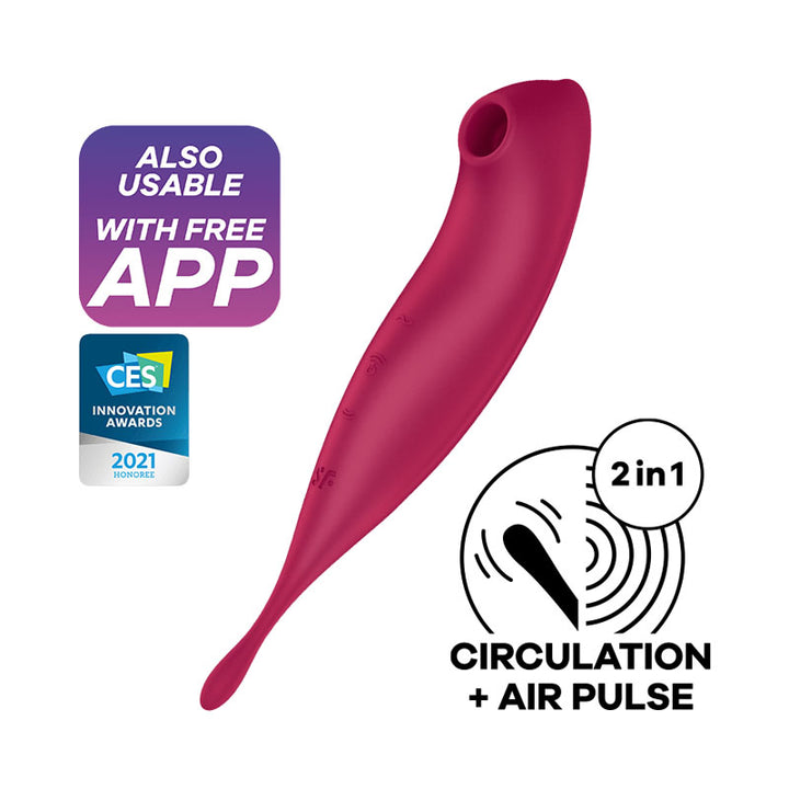 Satisfyer Twirling Pro+ Air Pulse Clitoral Vibrator with App Control - Dark Red