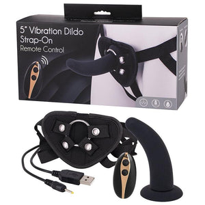 5 Inch Vibration Dildo Strap-On - Black 