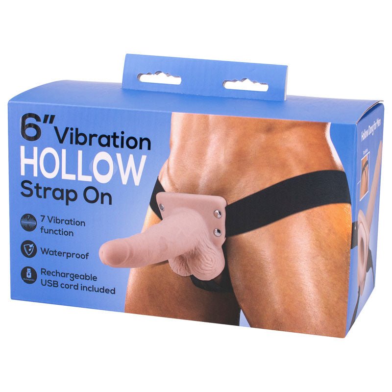6 Inch Vibration Rechargeable Hollow Strap-On - Flesh 