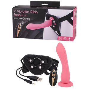 7 Inch Vibration Dildo Strap-On - Pink 