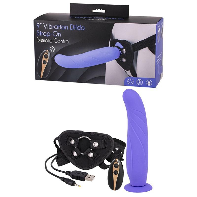 9 Inch Vibration Dildo Strap-On - Purple 