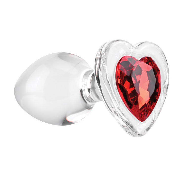 Adam & Eve Red Heart Gem Medium Glass Butt Plug - Clear