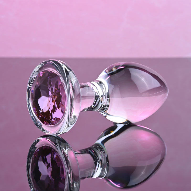 Adam & Eve Pink Gem Medium Glass Butt Plug - Clear