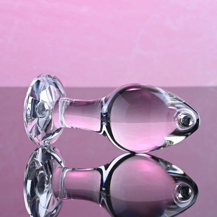 Adam & Eve Pink Gem Medium Glass Butt Plug - Clear