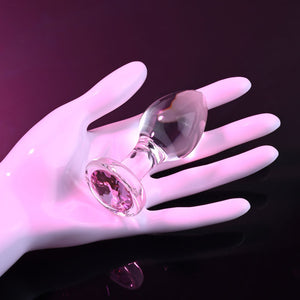 Adam & Eve Pink Gem Medium Glass Butt Plug - Clear