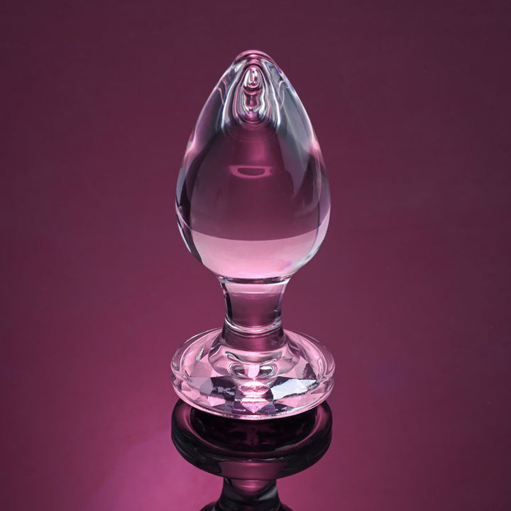 Adam & Eve Pink Gem Large Glass Butt Plug - Clear