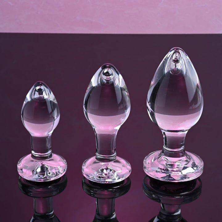 Adam & Eve Pink Gem Glass Plug Set - Set of 3 Sizes