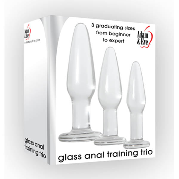 Adam & Eve Glass Anal Training Trio Butt Plugs - Set of 3 Sizes