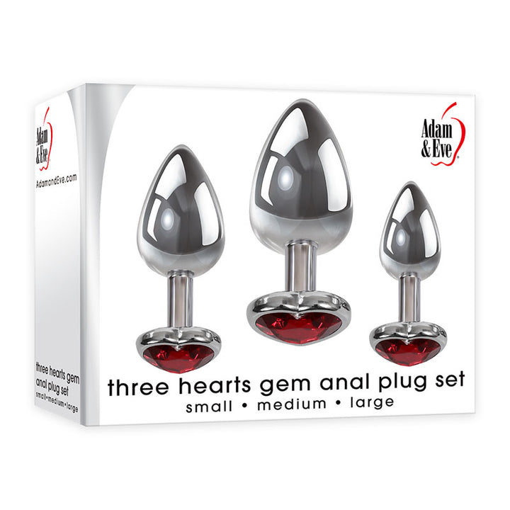 Adam & Eve Three Hearts Gem Anal Metallic Plug Set - 3 Sizes