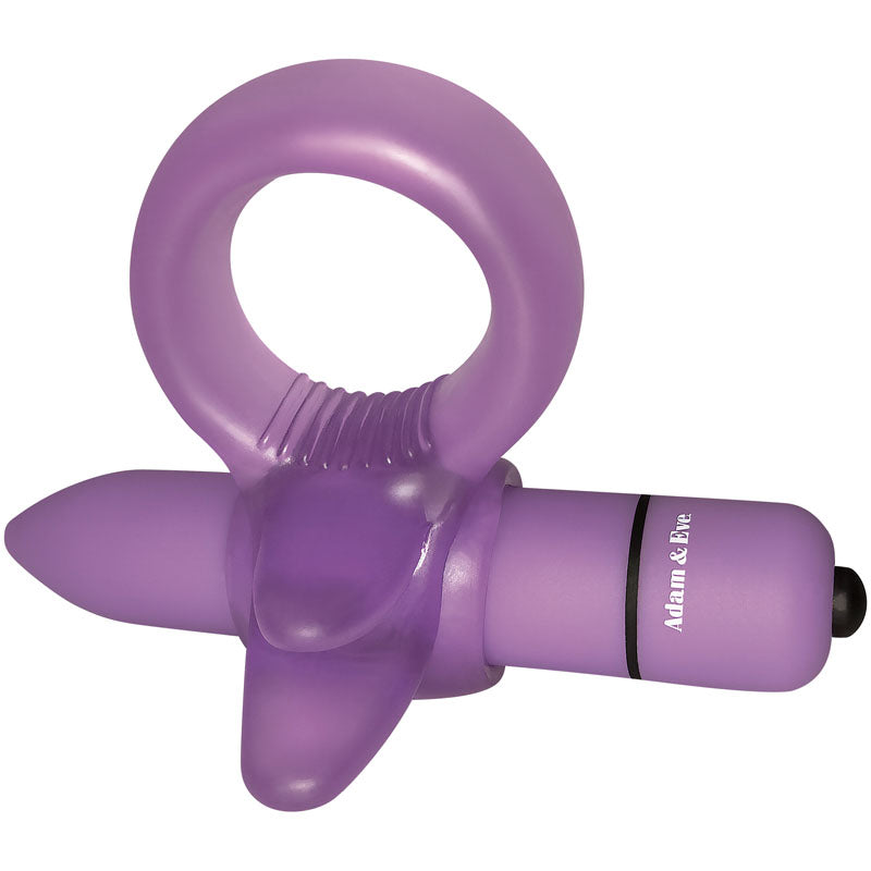 Adam & Eve Vibrating Clitoral Tongue Cock Ring - Purple
