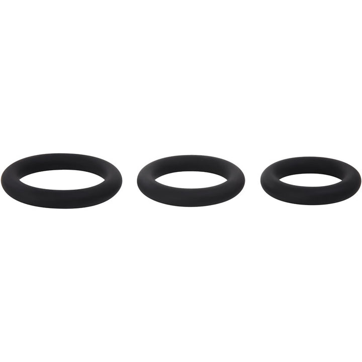 Adam & Eve Silicone Penis Cock Ring Set - Black - Set of 3 Sizes