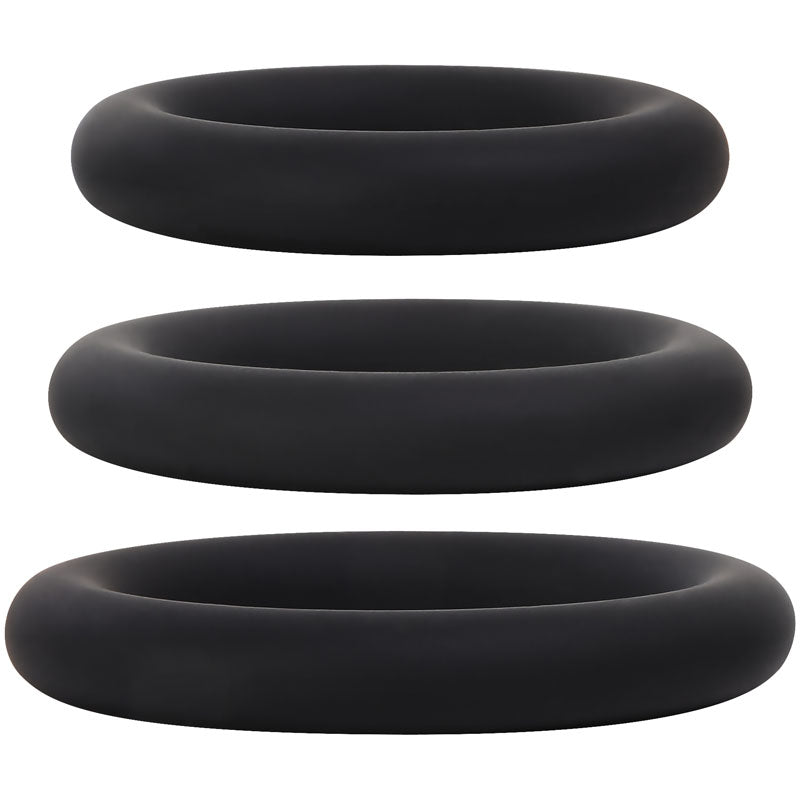 Adam & Eve Silicone Penis Cock Ring Set - 3 Sizes - Black