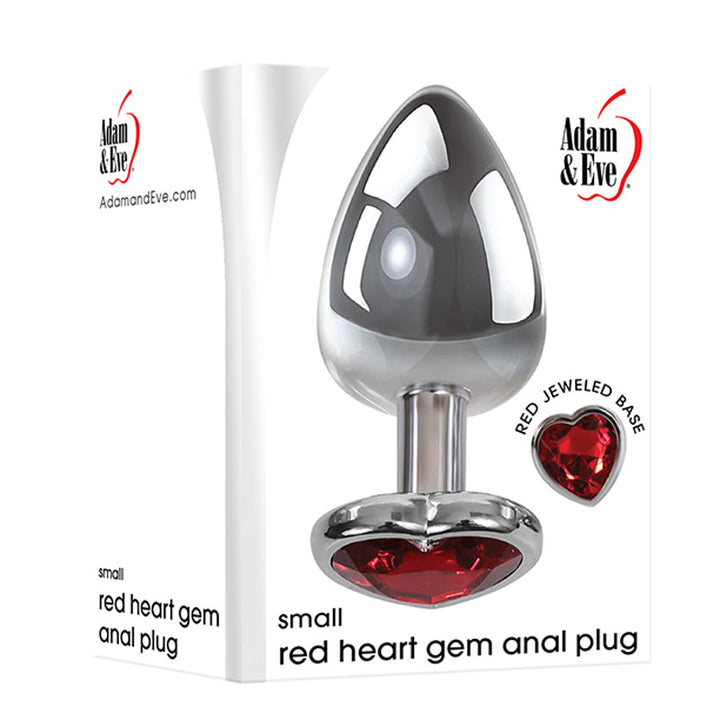 Adam & Eve Red Heart Gen Anal Plug - Small - Metallic 7.1 cm Butt Plug with Heart Gem Base
