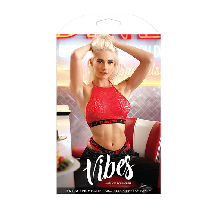 Vibes Extra Spicy Halter Bralette & Cheeky Panty - Red - M/L