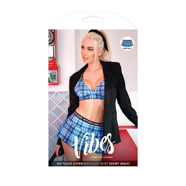 Vibes No Fucks Given Box Pleat Skirt - Blue - M/L
