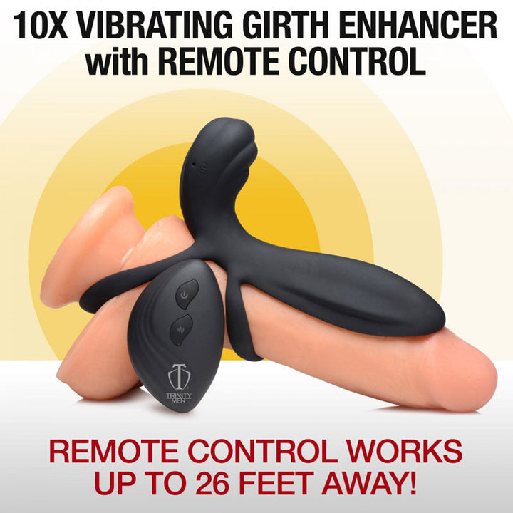 Trinity Vibrating Girth Enhancer Penis Sleeve with Remote - Black