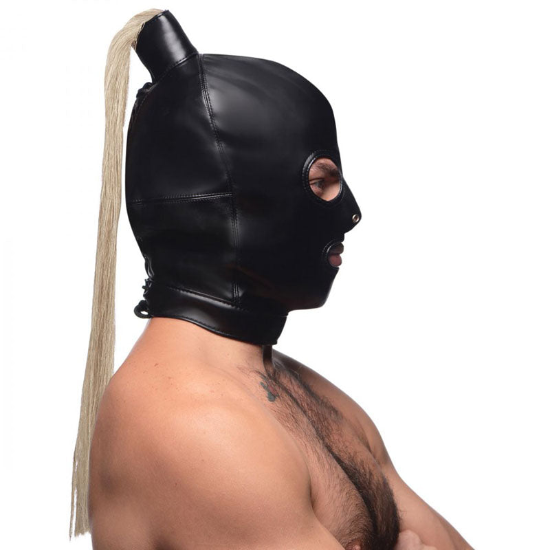 Strict Blonde Ponytail Bondage Hood - Black