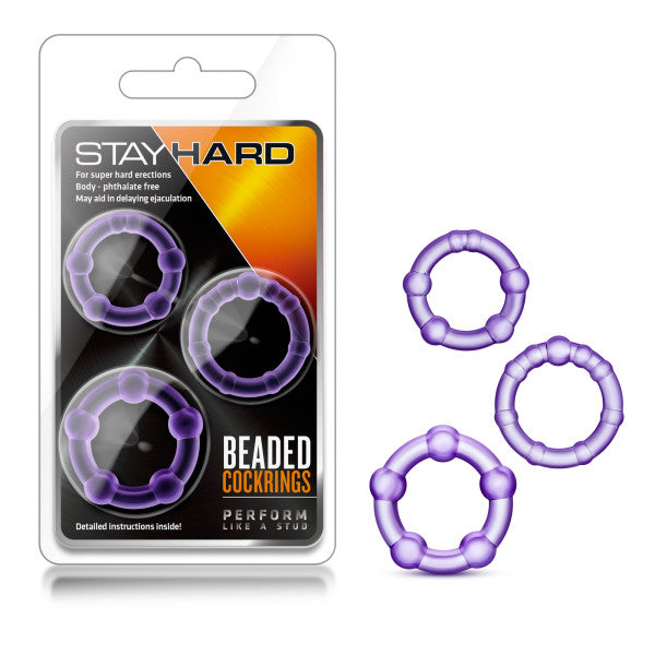 Stay Hard Beaded Cockrings - Purple Cock Rings - Set of 3 Sizes