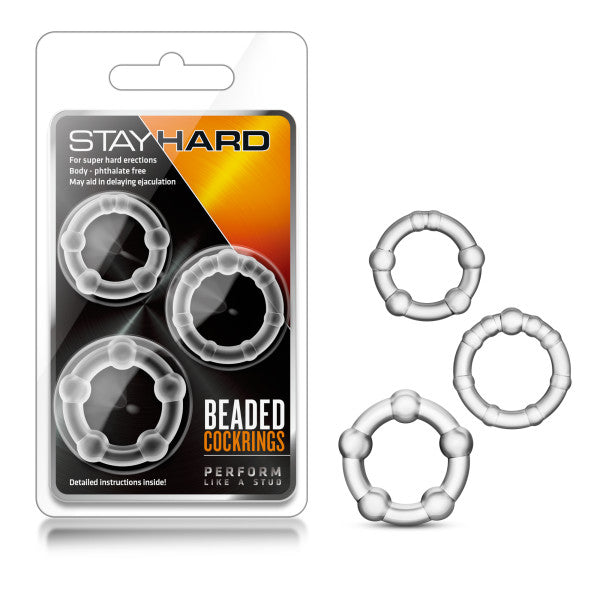 Stay Hard Beaded Cock Rings - Clear - Set of 3 Sizes