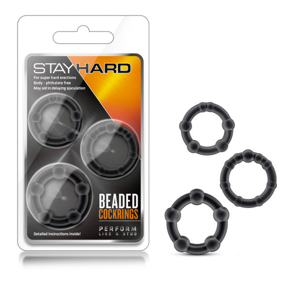 Stay Hard Beaded Cock Rings - Black - Set of 3 Sizes