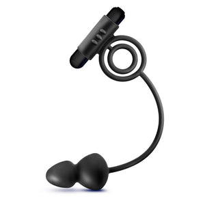 Anal Adventures Platinum Black Butt Plug & Vibrating C-Ring