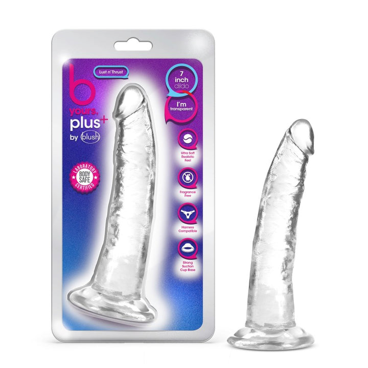 B Yours Plus Lust N Thrust 7.5 Inch Dong - Clear